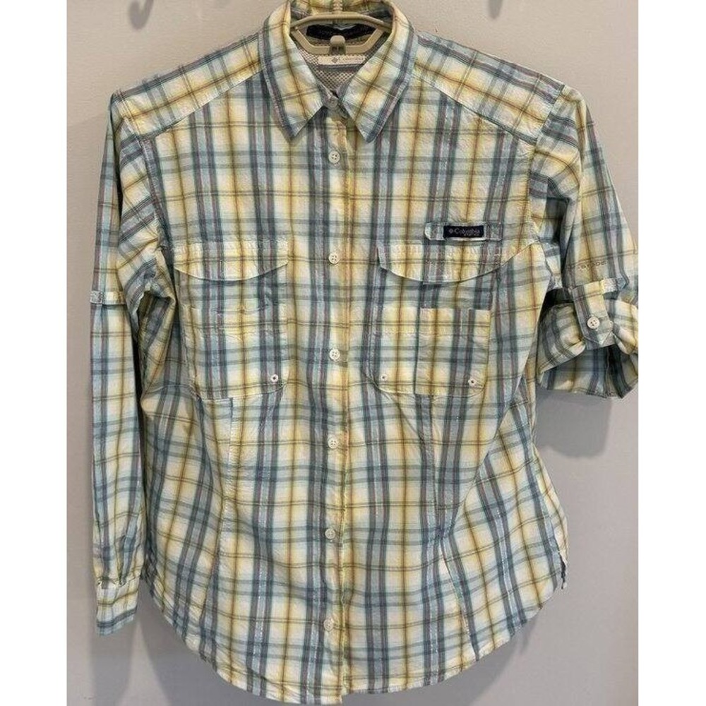 Columbia PFG Super Bonehead Womens Plaid Button Front Shirt Metallic Omnishade V